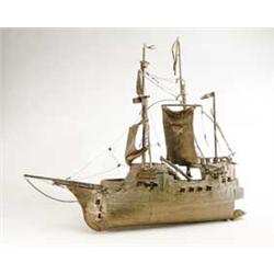 LARGE PAPER MACHE AND WOOD SHIP MODEL.