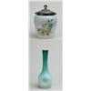 Image 1 : SATIN GLASS VASE AND WAVECREST TYPE BISCUIT JAR.