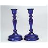 Image 1 : PAIR OF COBALT GLASS CANDLESTICKS.