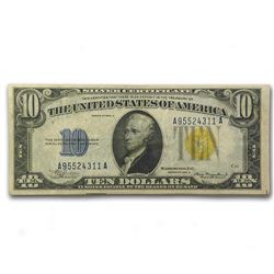 1934-A $10 Silver Certificate Yellow Seal-North Africa VF