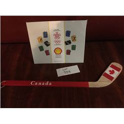 Vintage Olympic Pin Set & Mini Stick
