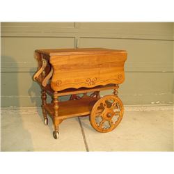 Walnut Big Wheeled Antique Tea Wagon
