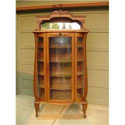 Quarter Cut Oak Triple Curved Glass Paw Footed China Cabinet