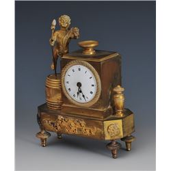 Miniature French Empire Bronze Mantle Clock