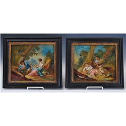 Pair of French Reverse Painted Pictures