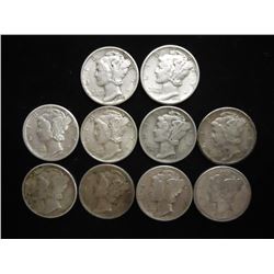 10 ASSORTED 1940'S MERCURY DIMES