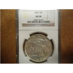 1922 PEACE SILVER DOLLAR NGC AU58