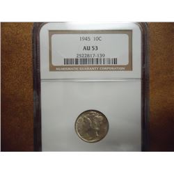 1945 MERCURY DIME NGC AU53