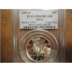 2001-S SILVER KENNEDY HALF DOLLAR PCGS PR69 DCAM