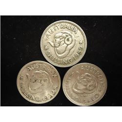 1959,62 & 1963 AUSTRALIA SILVER SHILLINGS
