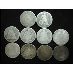 10 ASSORTED 1870'S SEATED LIBERTY DIMES