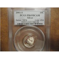 2001-S SILVER ROOSEVELT DIME PCGS PR69 DCAM