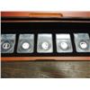 Image 1 : NICE SET OF ALL 5-2010-S SILVER US N.P. QUARTERS ANACS PR70 DCAM'S IN NICE CHERRY WOOD BOX, ORIGINAL
