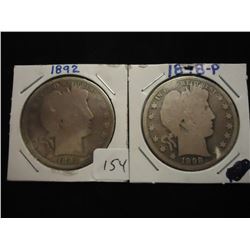 1892 & 1898 BARBER HALF DOLLARS