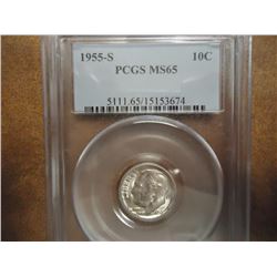 1955-S SILVER ROOSEVELT DIME PCGS MS65