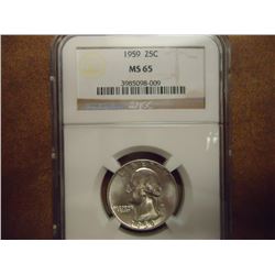 1959 WASHINGTON SILVER QUARTER NGC MS65