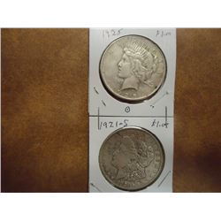 1921-S MORGAN & 1925 PEACE SILVER DOLLARS