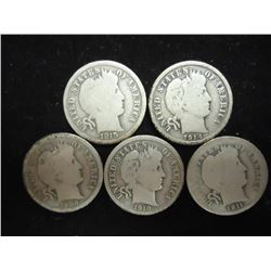 5 ASSORTED BARBER DIMES