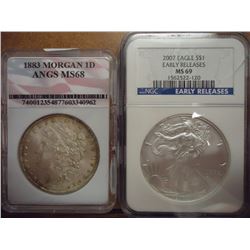 1883 MORGAN $ ANGS MS68 & 2007 ASE NGC MS69 EARLY RELEASES