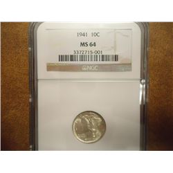 1941 MERCURY DIME NGC MS64