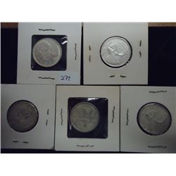 5 ASSORTED CANADA SILVER 25 CENTS