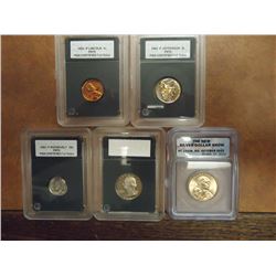 5 SLABBED  COINS SEE DESCRIPTION 1962-P LINCOLN CENT PGS PR70 FULL STRIKE, 1962-P JEFFERSON NICKEL P