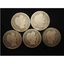 5 ASSORTED BARBER DIMES