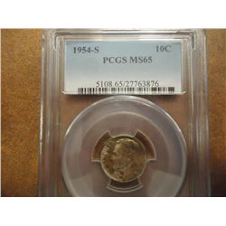 1954-S SILVER ROOSEVELT DIME PCGS MS65 TONED