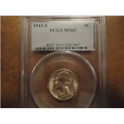 1943-S 35% SILVER JEFFERSON WAR NICKEL PCGS MS65