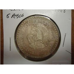 1948 MEXICO SILVER 5 PESOS .8680 OZ. ASW