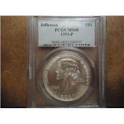 1993-P JEFFERSON COMMEMORATIVE SILVER DOLLAR PCGS MS68