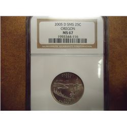 2005-D SMS OREGON QUARTER NGC MS67