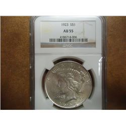 1923 PEACE SILVER DOLLAR NGC AU55