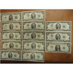 LOT OF 13 PIECES OF US CURRENCY SEE DESCRIPTION 1934-C $5 SILVER CERTIFICATE BLUE SEAL, 1953 $2 US N