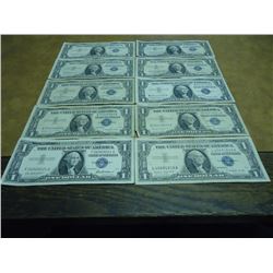 10-ASSORTED 1957 $1 SILVER CERTIFICATES