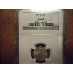 1946 SILVER ROOSEVELT DIME NGC MS66