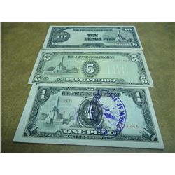 1,5 & 10 PESOS JAPANESE/PHILIPINNES INVASION MONEY