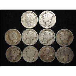 10 ASSORTED 1920'S MERCURY DIMES