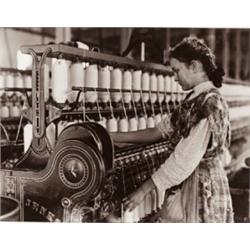 LEWIS WICKES HINE, (American, 1874-1940), GIRL AT FACTORY LOOM, signed in pencil "Lewis W. Hine" ...