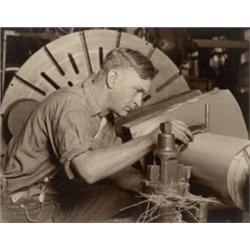 LEWIS WICKES HINE, (American, 1874-1940), MAN AND MICROMETER, titled "Man & Micrometer" in pencil...