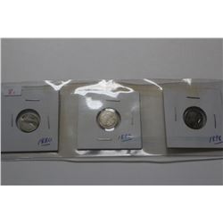 3 Victorian 5¢ Coins - 1880, 1893, 1898