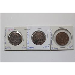 3 - 1844 Half Penny Tokens (Bank of Montreal)