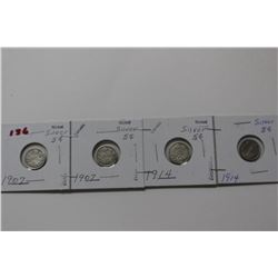 4 - 5 Cent Silver Coins - 2-1907; 2-1914