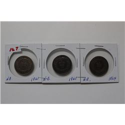 3 New Brunswick Large Pennies - 2-1861; 1-1864