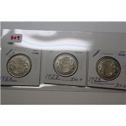 3 - 50 Cent Silver Coins - 1-1952; 2-1958