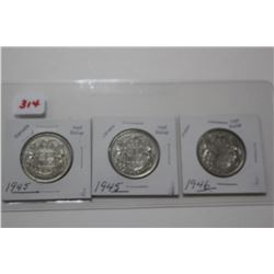 3 - 50 Cent Silver Coins - 2-1945; 1-1946