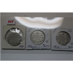 3 - 50 Cent Silver Coins - 2-1910; 1-1911