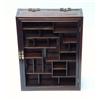 Image 1 : A Chinese blackwood hanging vitrine with random arrangement of pagoda form shelves. 20" high, 14 …