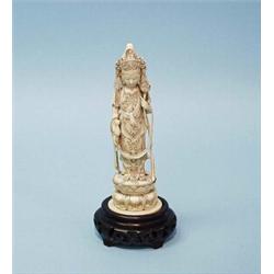 An antique Japanese ivory figure of a Buddha in ceremonial dress. 9" high. Exceptional. Meiji per…
