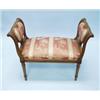 Image 1 : An antique French Louis XVI style carved oak window bench. Upholstered in striped and flowered sa…